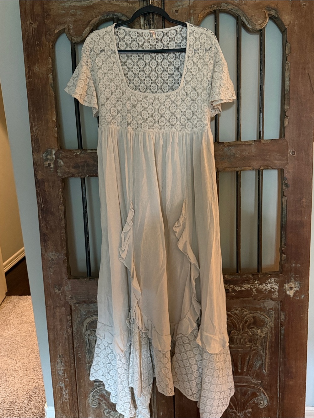 Free People Cream Lace Maxi Dress with Ruffle Panels